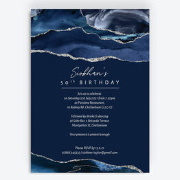 Navy Blue & Silver 50th Birthday Invitation