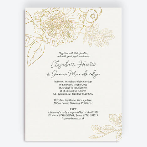 White & Gold Floral Outline Wedding Stationery